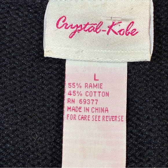 Vintage Christmas Cardigan L Sweater Crystal Kobe Black Embroidery Sequins Beads - Picture 7 of 8